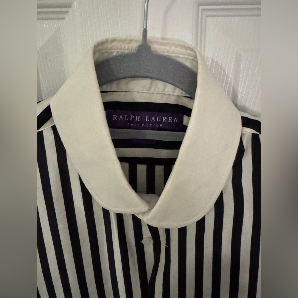 Black and White Striped Button-Up Shirt 100% Silk Shirt - Picture 2 of 4